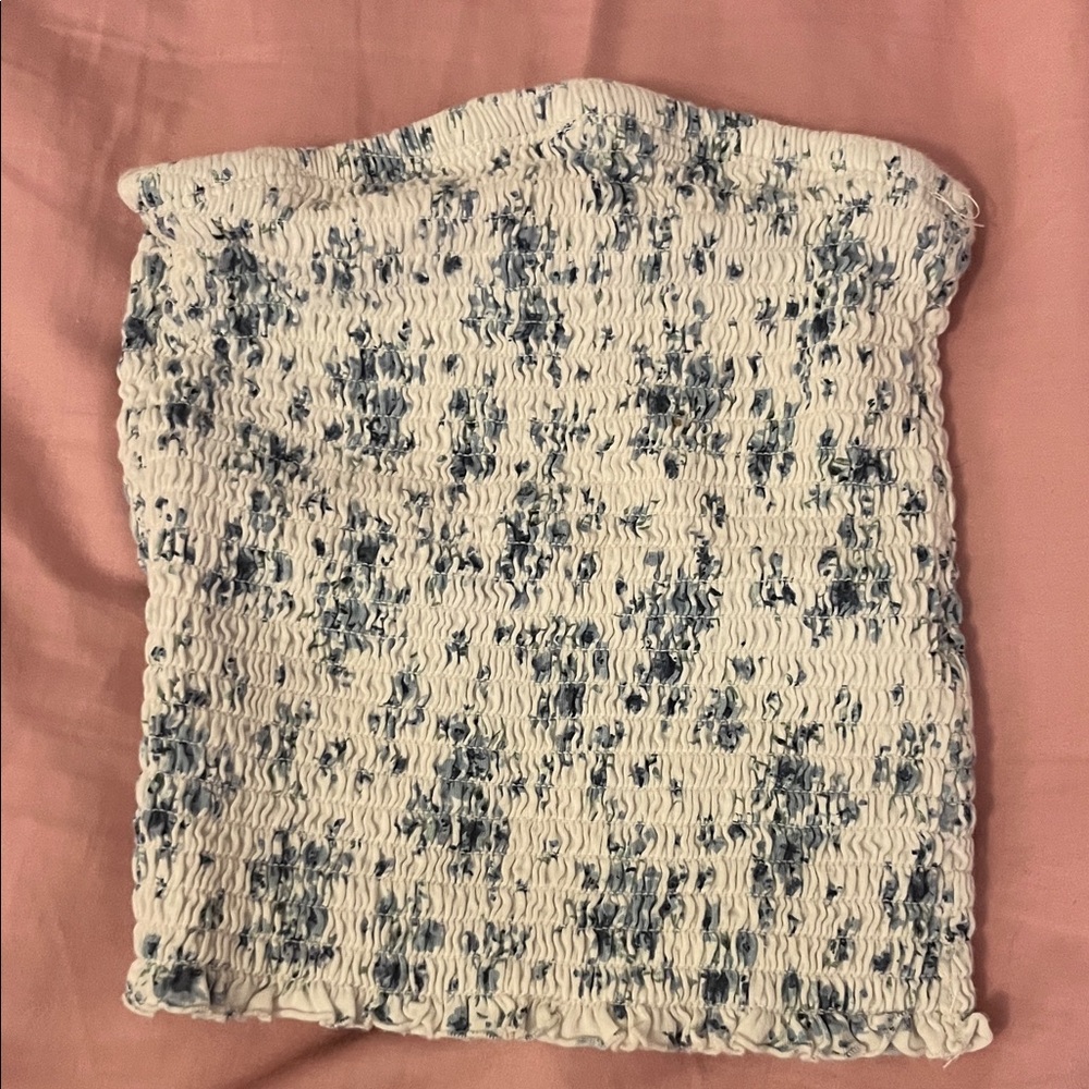 Garage Blue and White Smocked Top